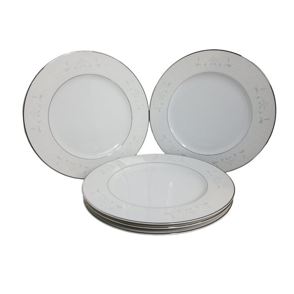 vintage set of 6 sango florence porcelain dinnerware platinum trim plates - Picture 1 of 5